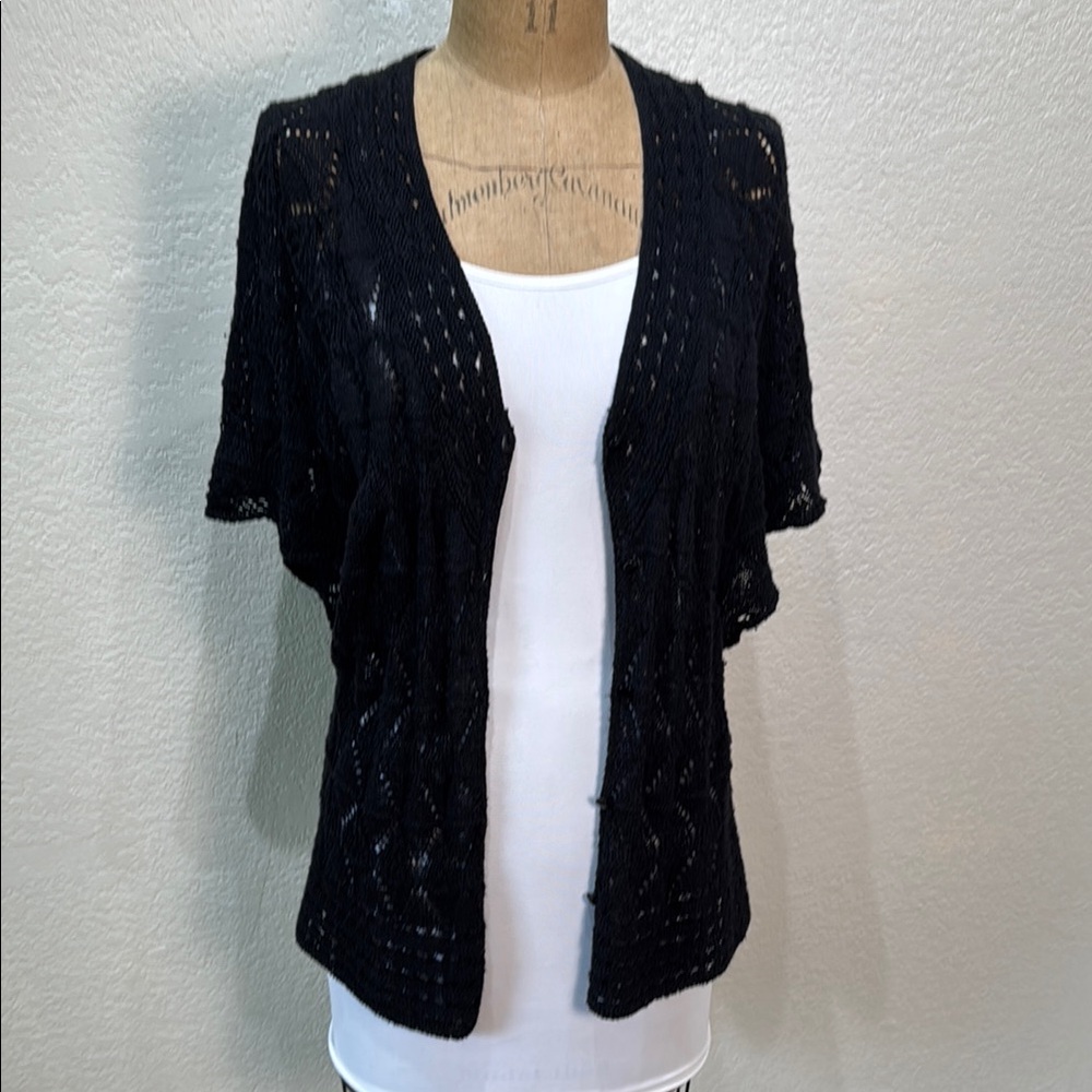 Croft & Barrow Women Black Open-Knit Lightweight‎ Cardigan Size Large